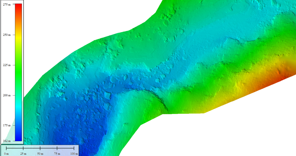 Rugosité du fond d'une rivière relevée par LiDAR bathymétrique